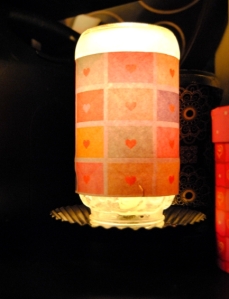 Valentine's Day Jar Lamp made with Scrapbook paper and Mod Podge